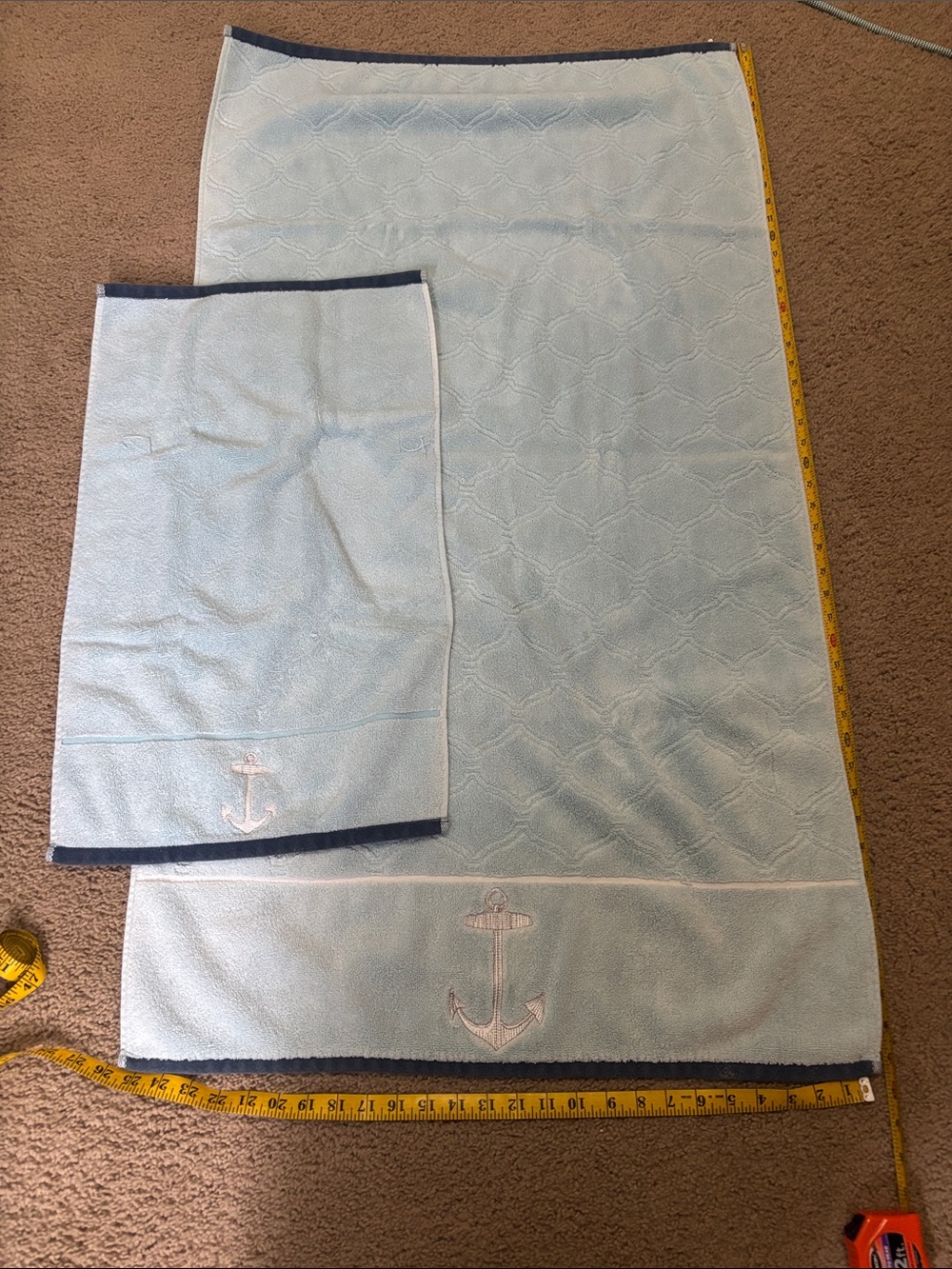 Light Blue Anchor Embroidered Bath Towel Set - Home Bedding